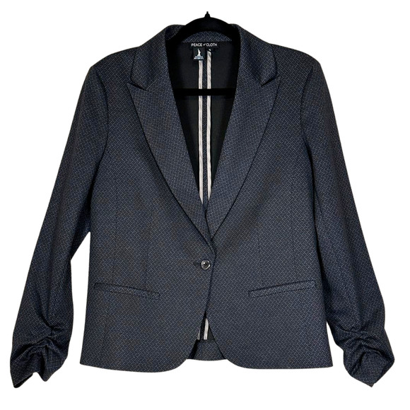 Peace of Cloth Gray Blue Patterned Single Button Stretch Casual Blazer Size 8 - Picture 1 of 9